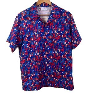 DC Comics Superman In Flight All Over Graphic Button Up Shirt Small Licensed